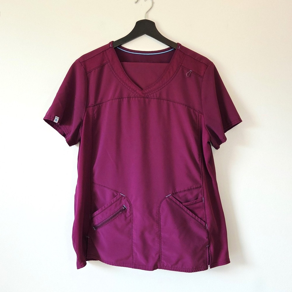 Scrubstar Performance 2pc Scrub Set Wine Mesh Panel V-Neck Cargo Pants Sz L